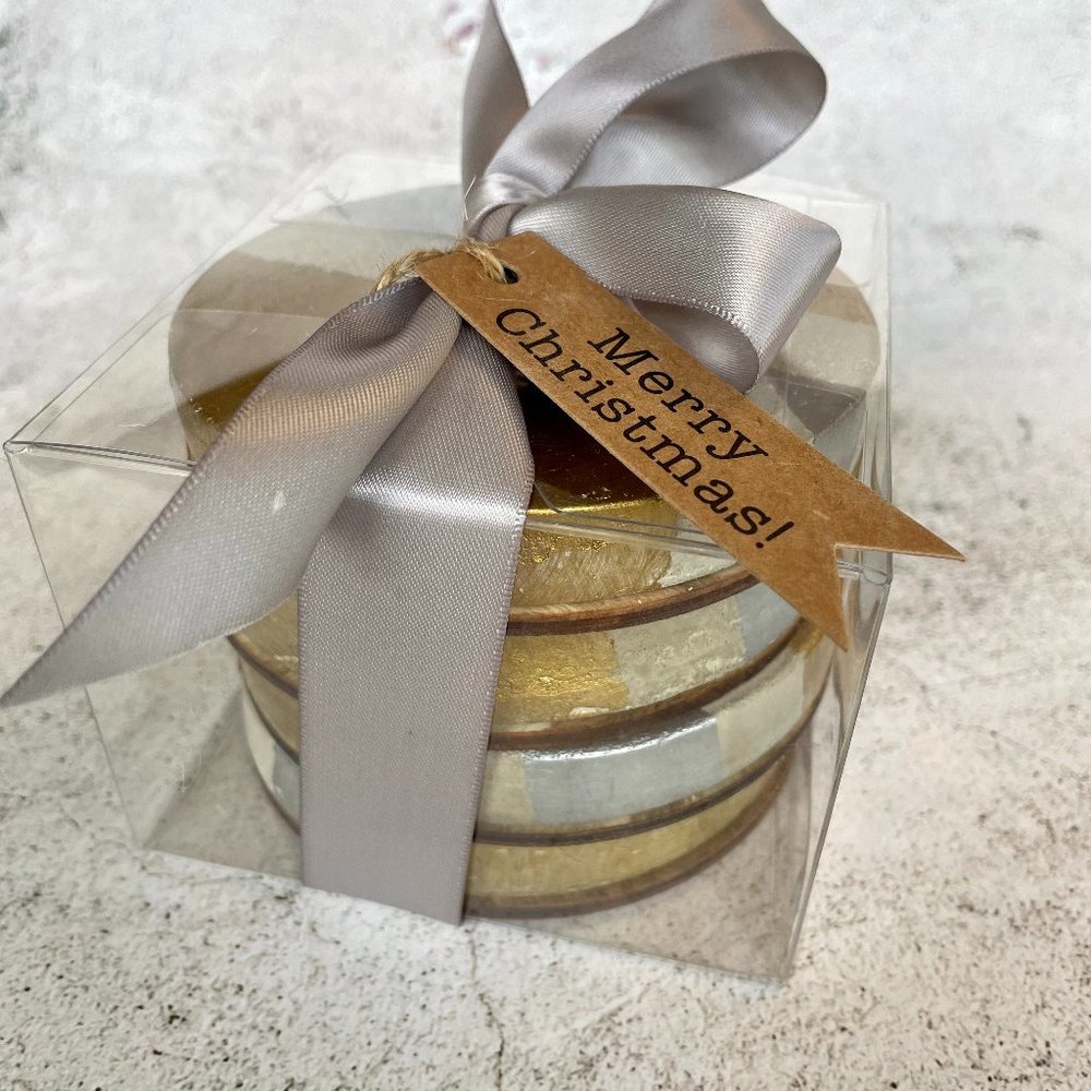 Metallic Hand Crafted Cement Coaster Gift Set